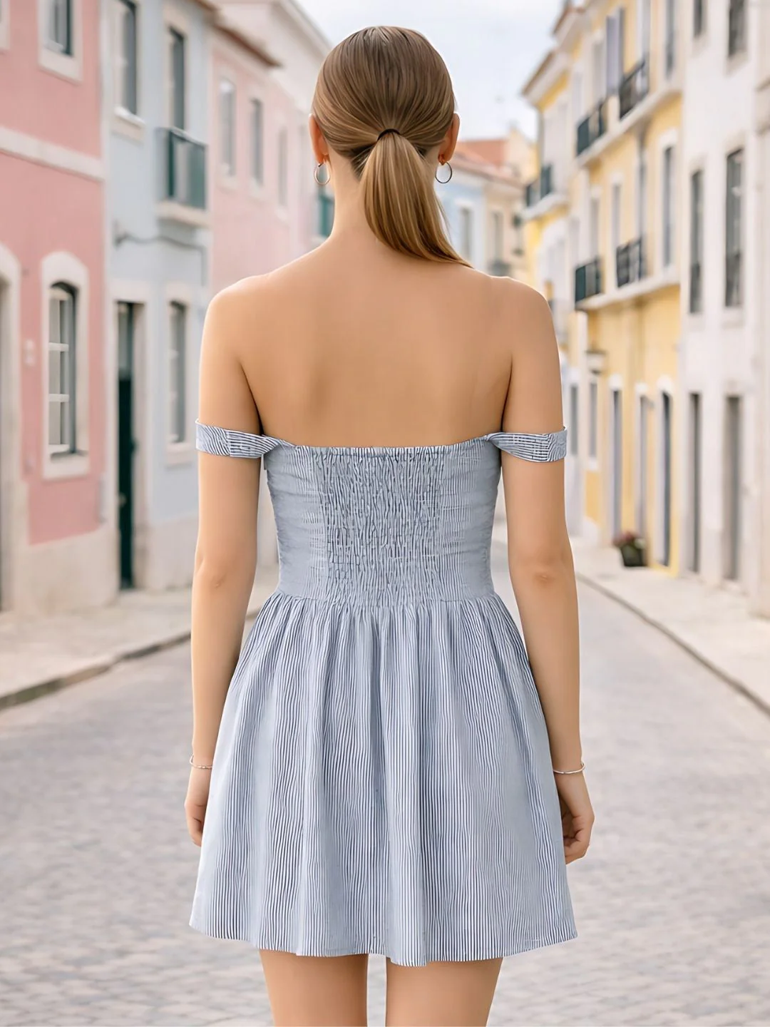 Grey Stripes Sleeveless Mini Dress - Image 4