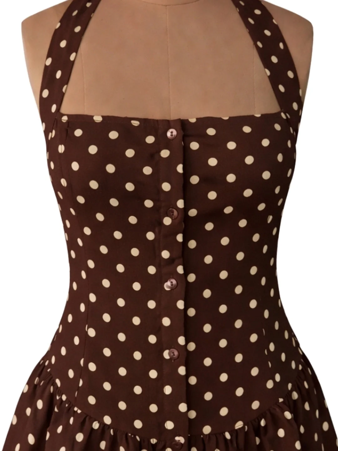 Brown Polka Dot Sleeveless Mini Dress - Image 5