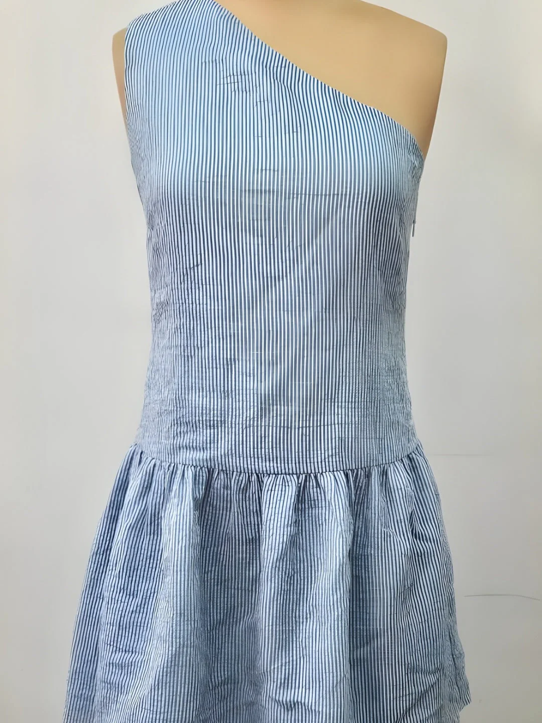 Blue Stripes One-Shoulder Mini Dress - Image 5
