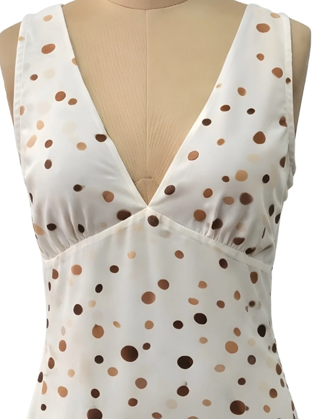 Cream Polka Dot Sleeveless Mini Dress - Image 5