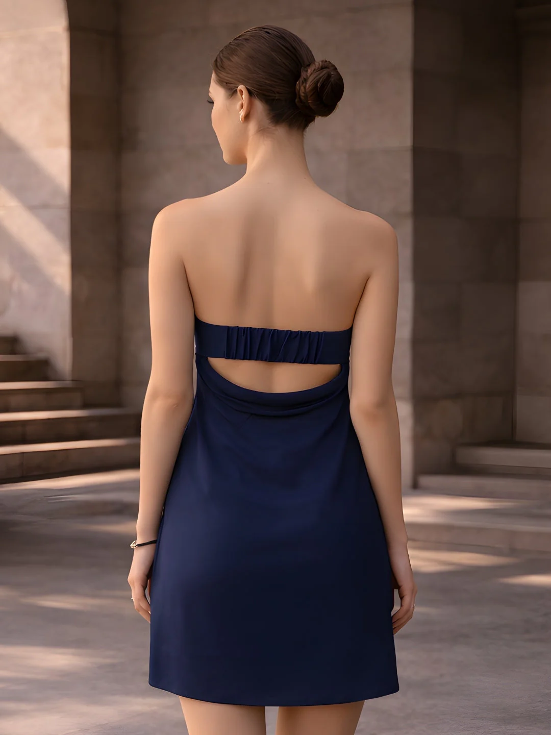 Navy Solid Sleeveless Mini Dress - Image 4