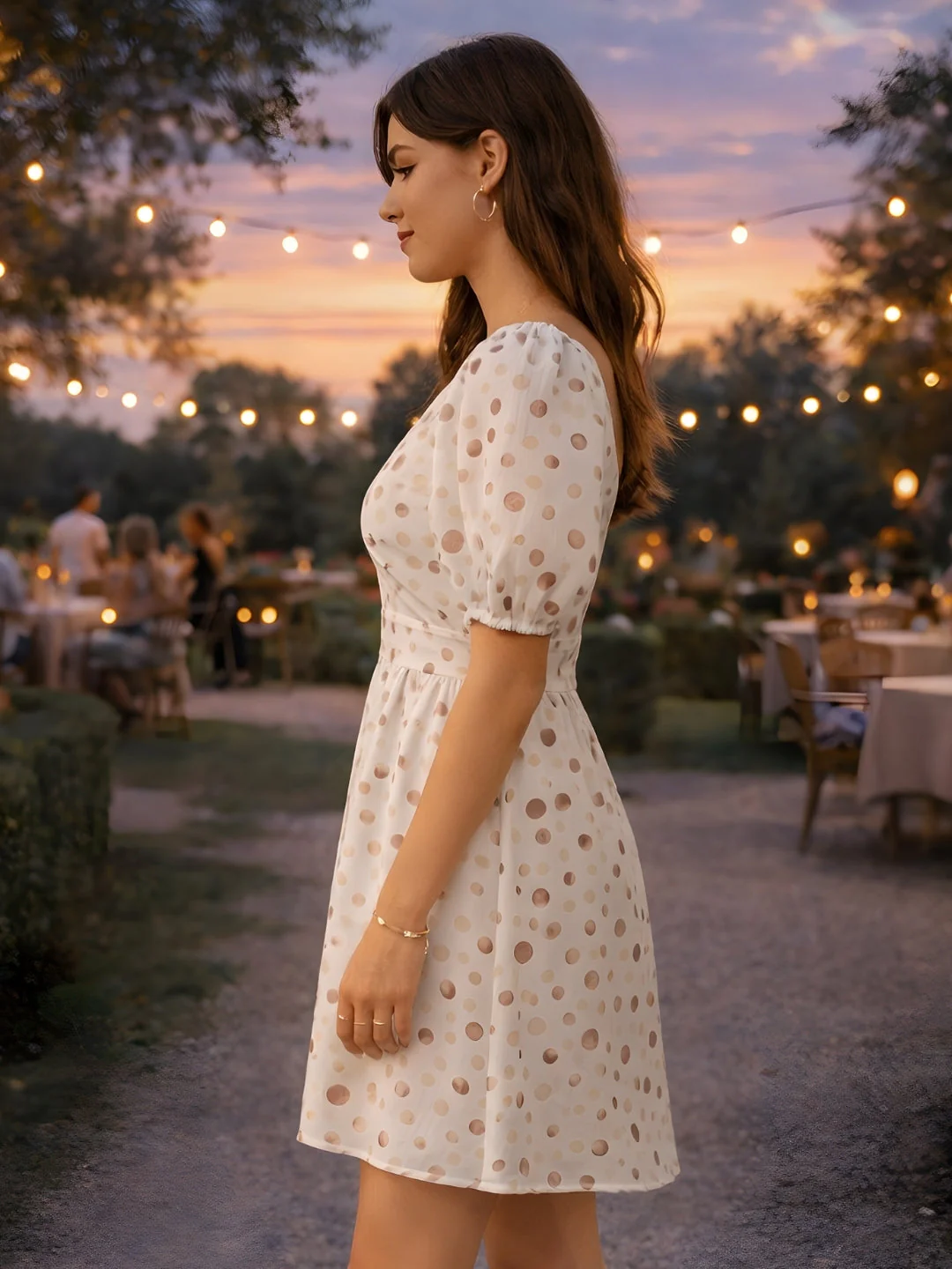 Cream Polka Dot Short Mini Dress - Image 3