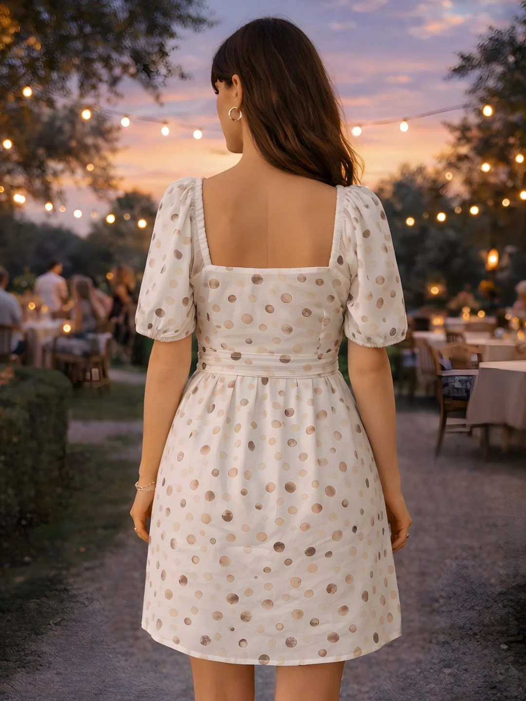 Cream Polka Dot Short Mini Dress - Image 4