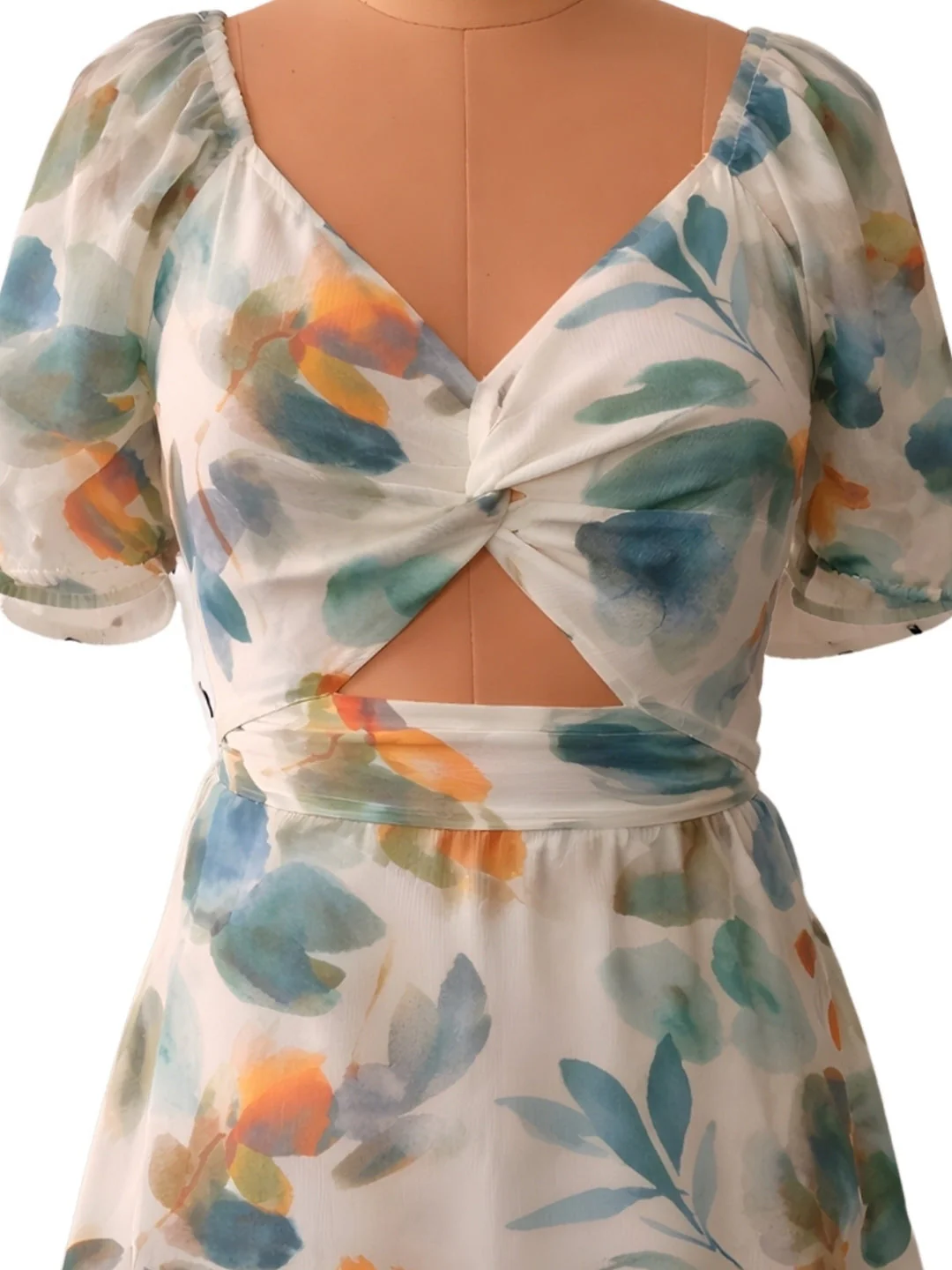 Cream Floral Short Mini Dress - Image 5