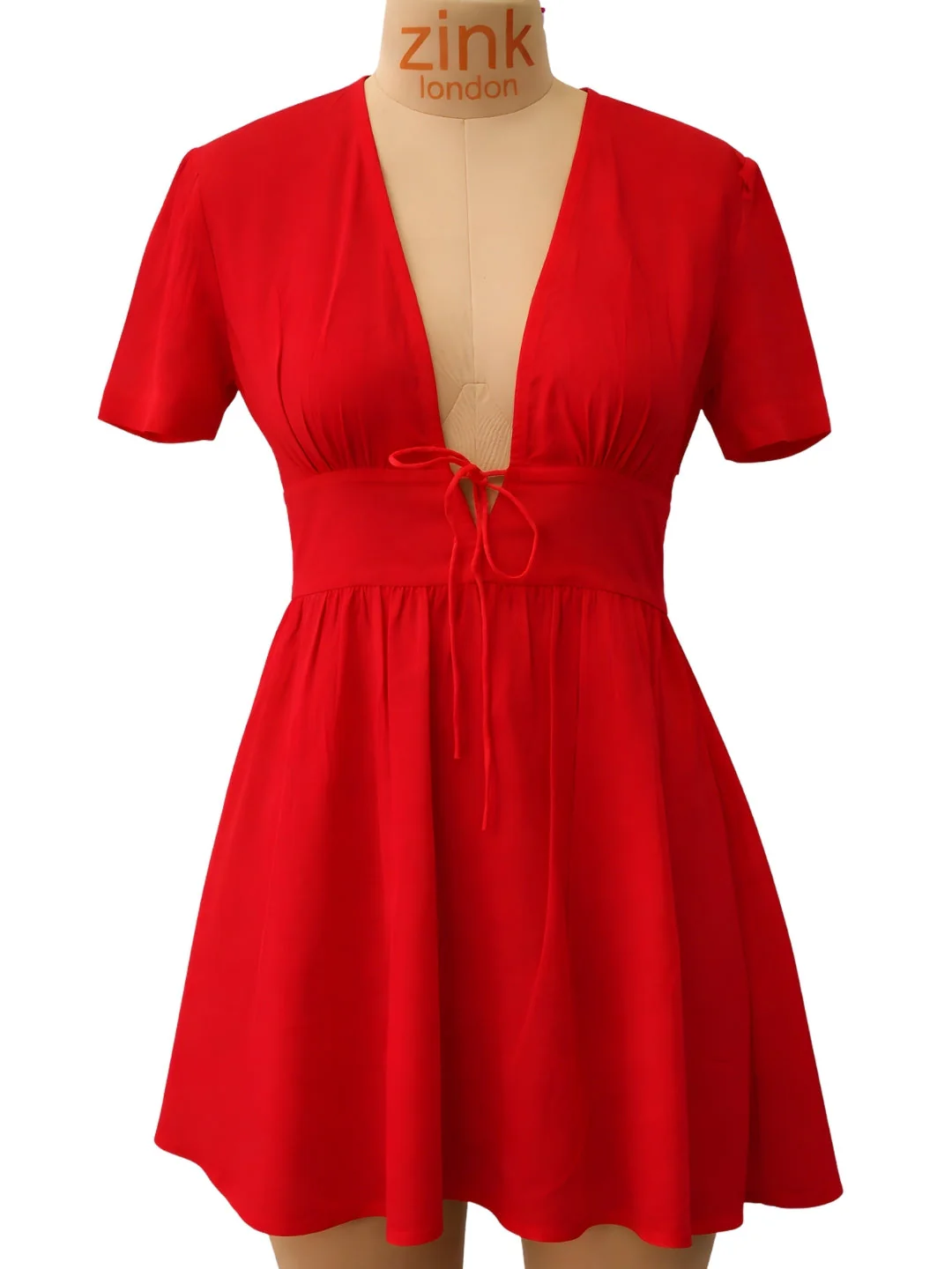 Red Solid Mini Dress - Image 5