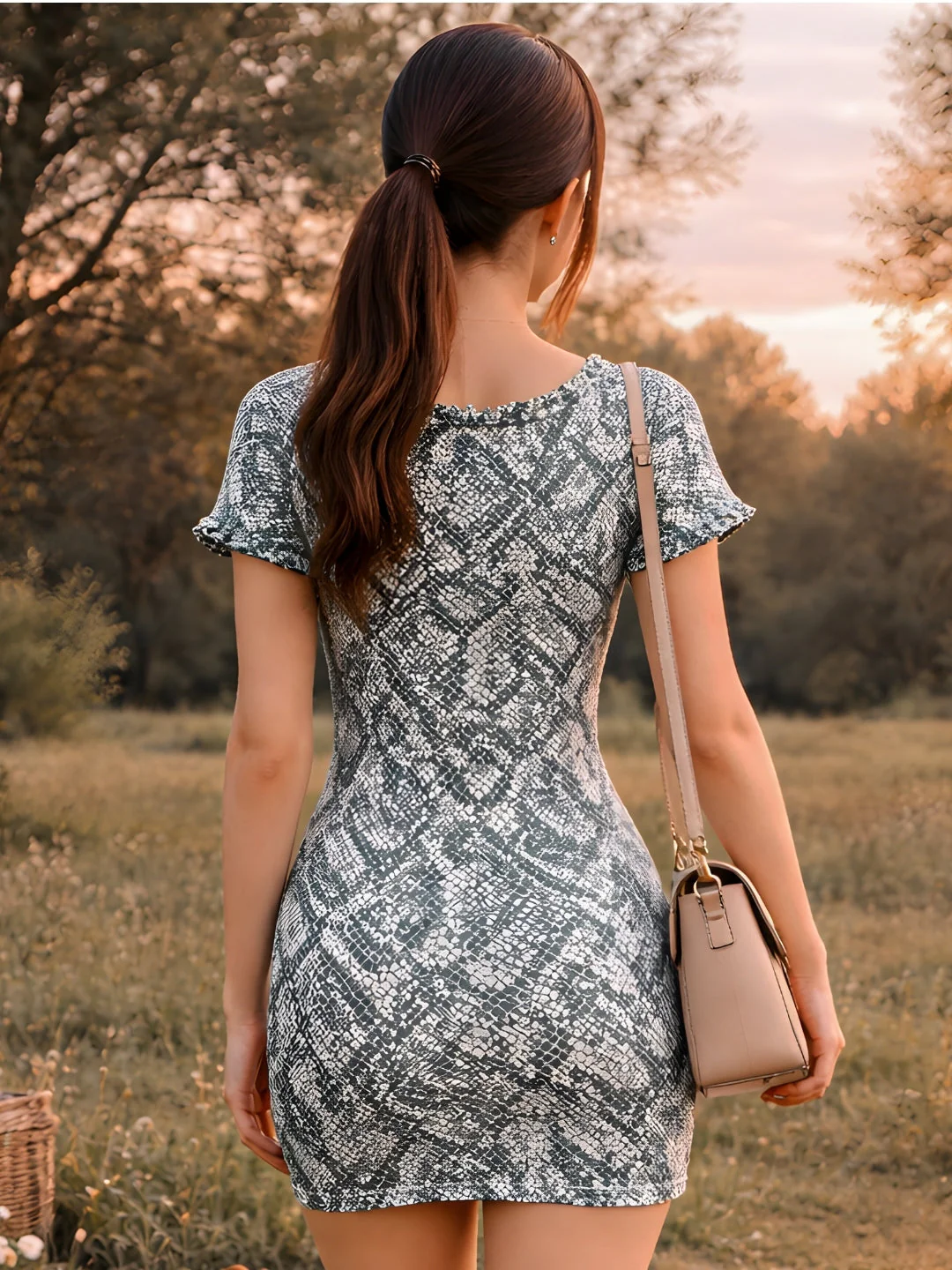 Green Animal Print Half Sleeves Mini Dress - Image 4