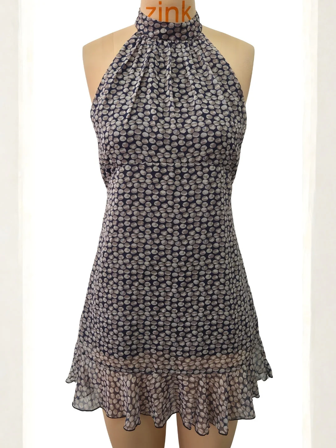 Navy Abstract Sleeveless Mini Dress - Image 5