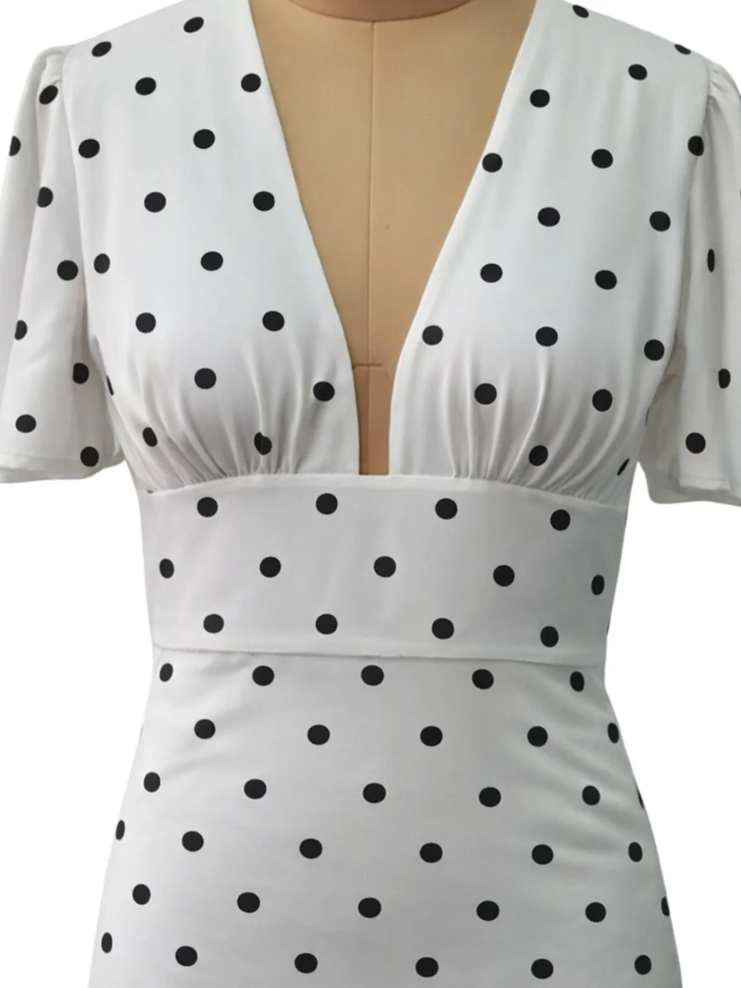 White Polka Dot Half Sleeve Mini Dress - Image 5