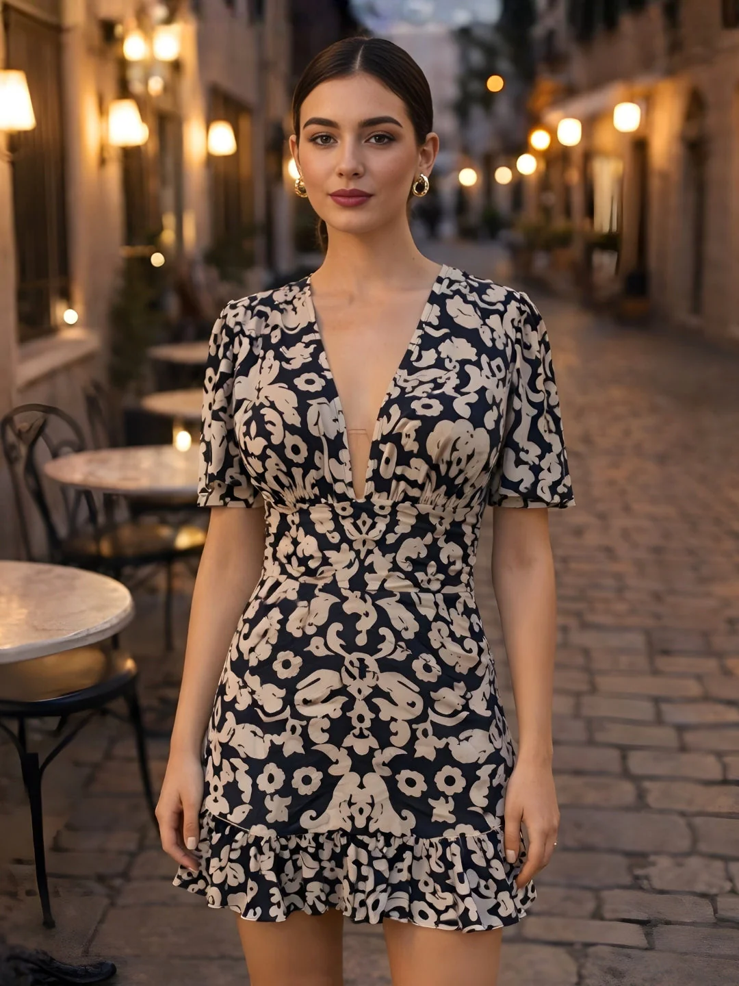 Black Ethnic Motifs Half Sleeve Mini Dress - Image 2