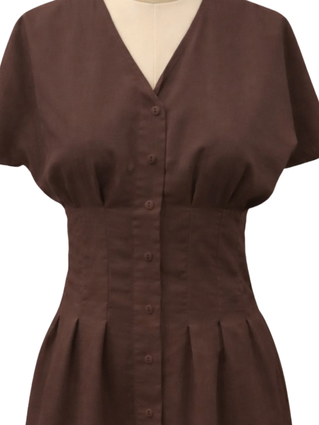 Brown Solid Short Sleeves Mini Dress - Image 5