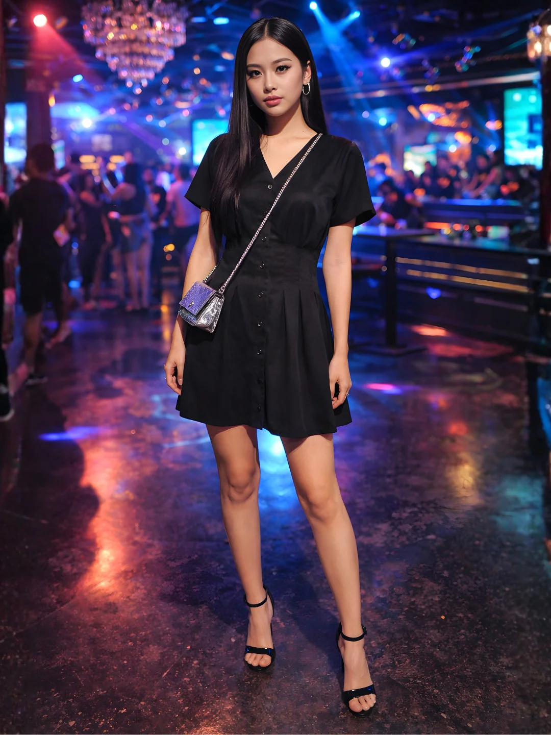 Black Solid Short Sleeves Mini Dress