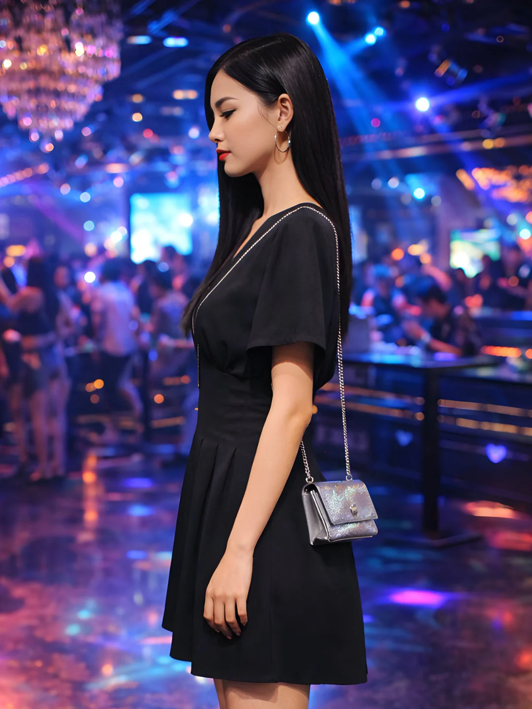 Black Solid Short Sleeves Mini Dress - Image 3