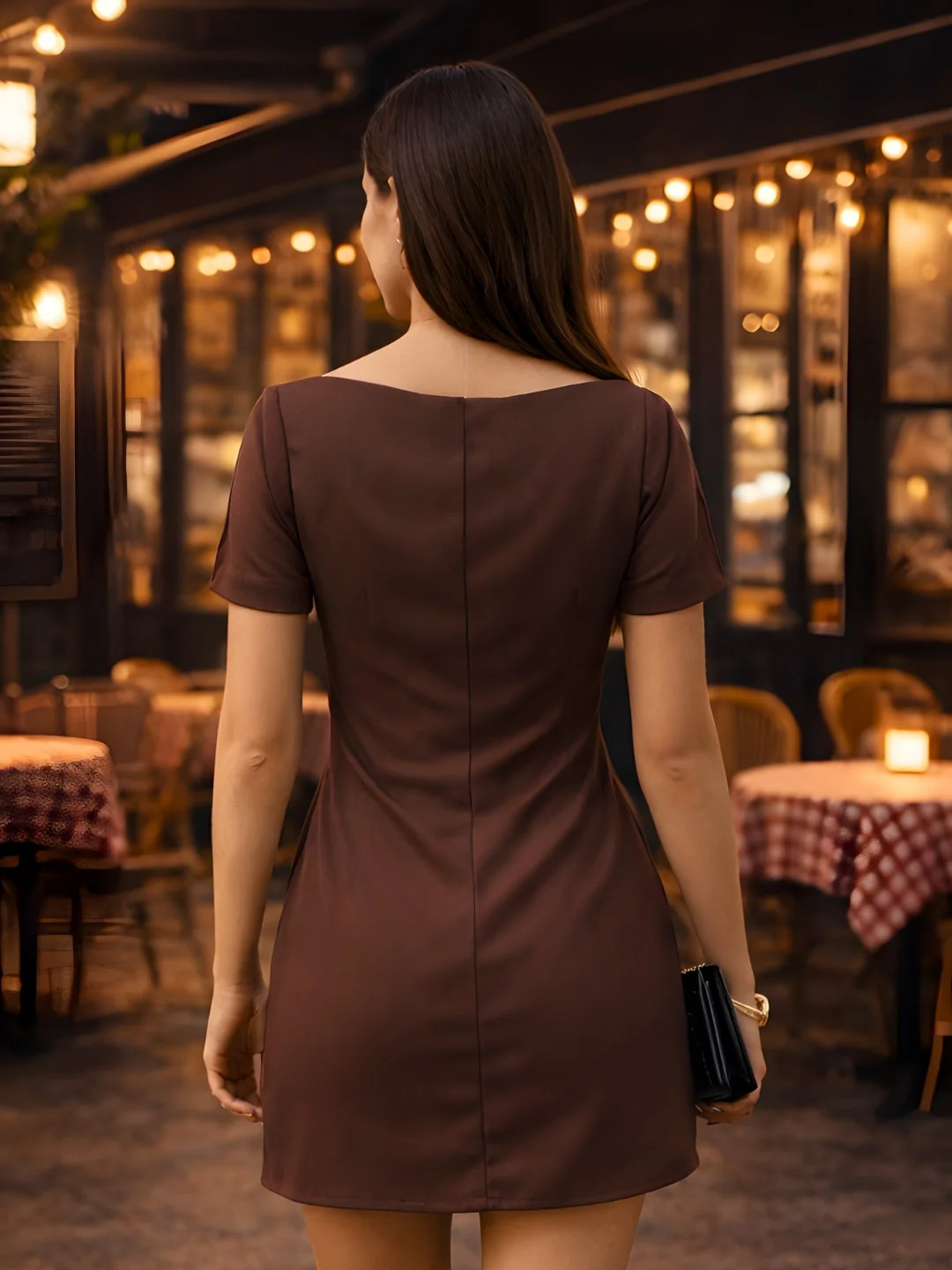 Brown Solid Half Sleeves Mini Dress - Image 4