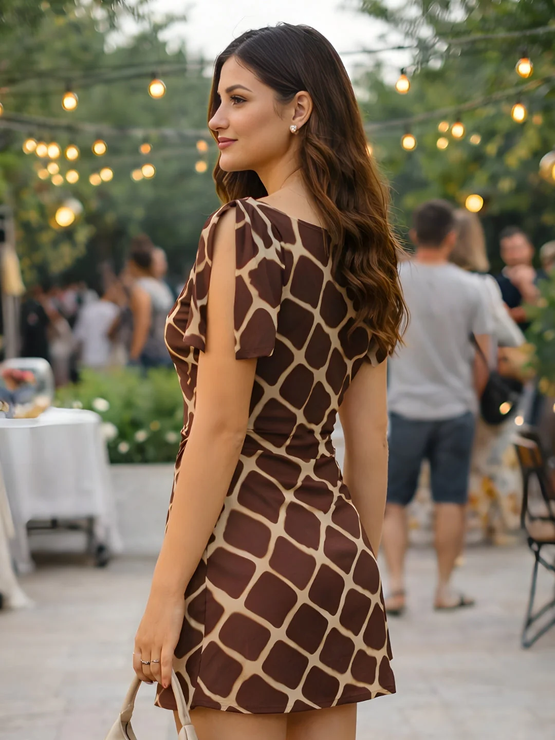Brown Geometric Half Sleeves Mini Dress - Image 3