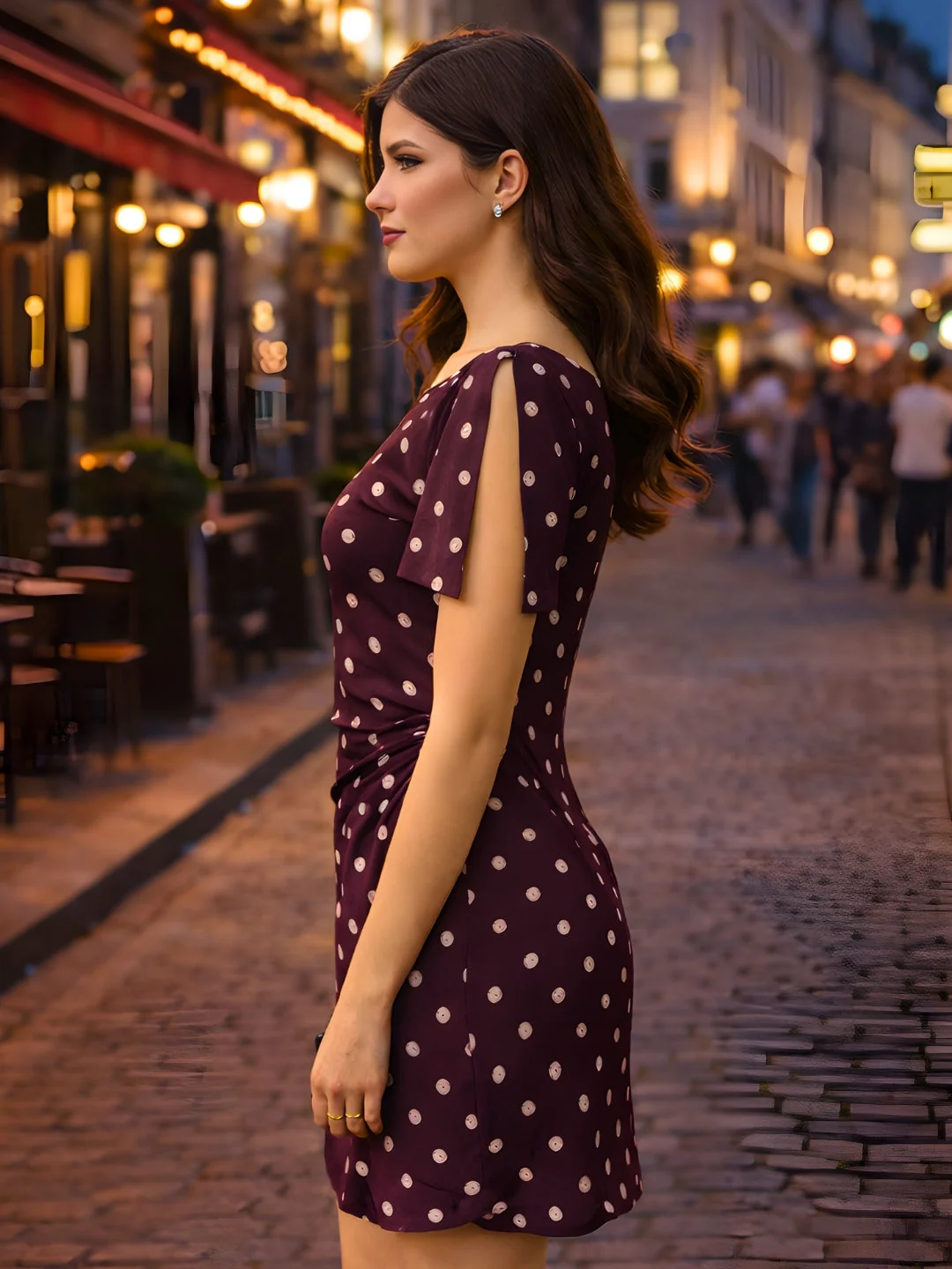 Brown Polka Dot Half Sleeves Mini Dress - Image 3