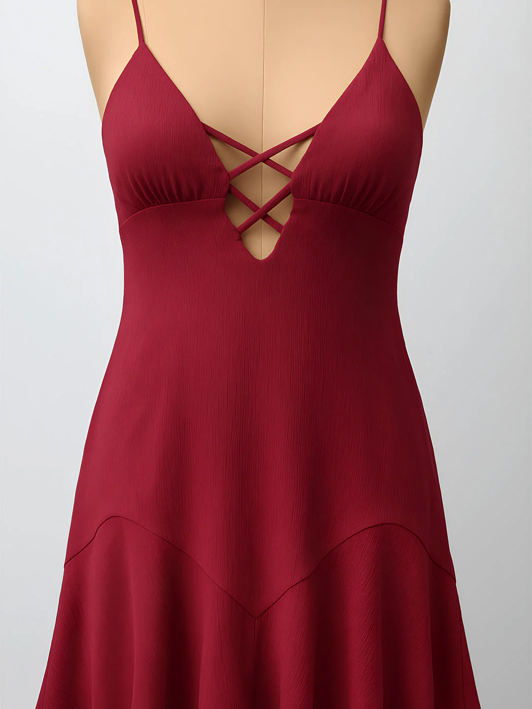 Maroon Solid Shoulder Straps Mini Dress - Image 5
