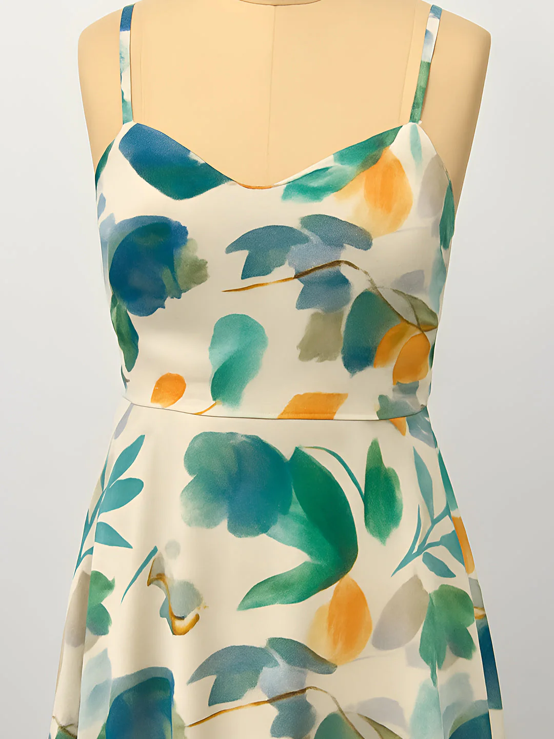 Cream Printed Shoulder Straps Mini Dress - Image 5