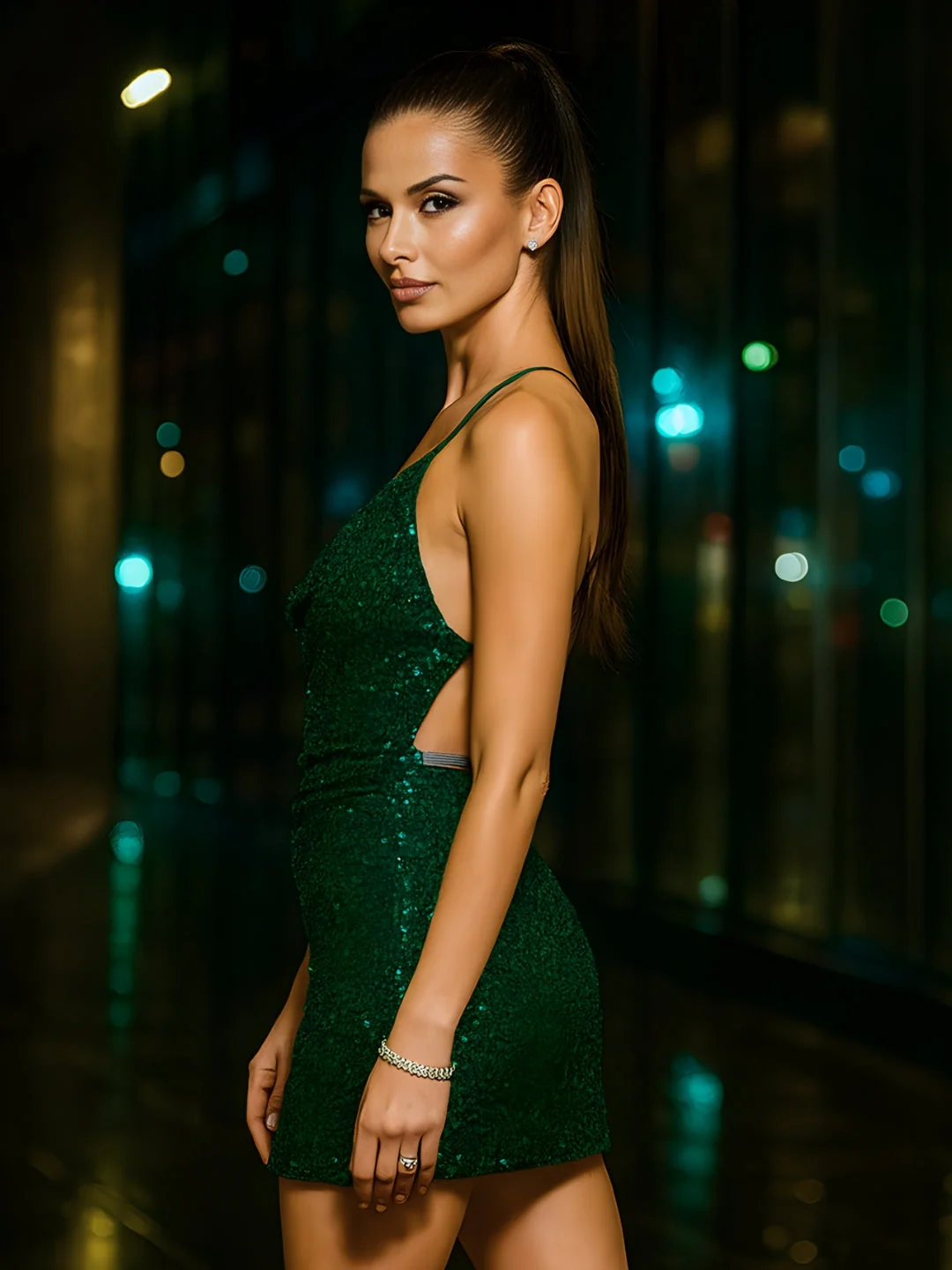 Green Solid Shoulder Straps Mini Dress - Image 3