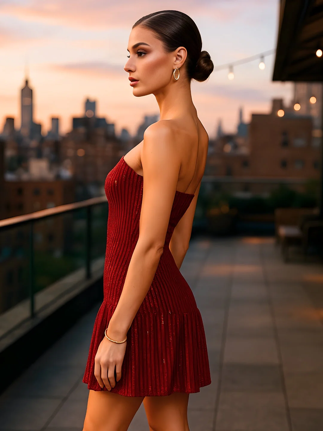 Red Solid Off-Shoulder Mini Dress - Image 3