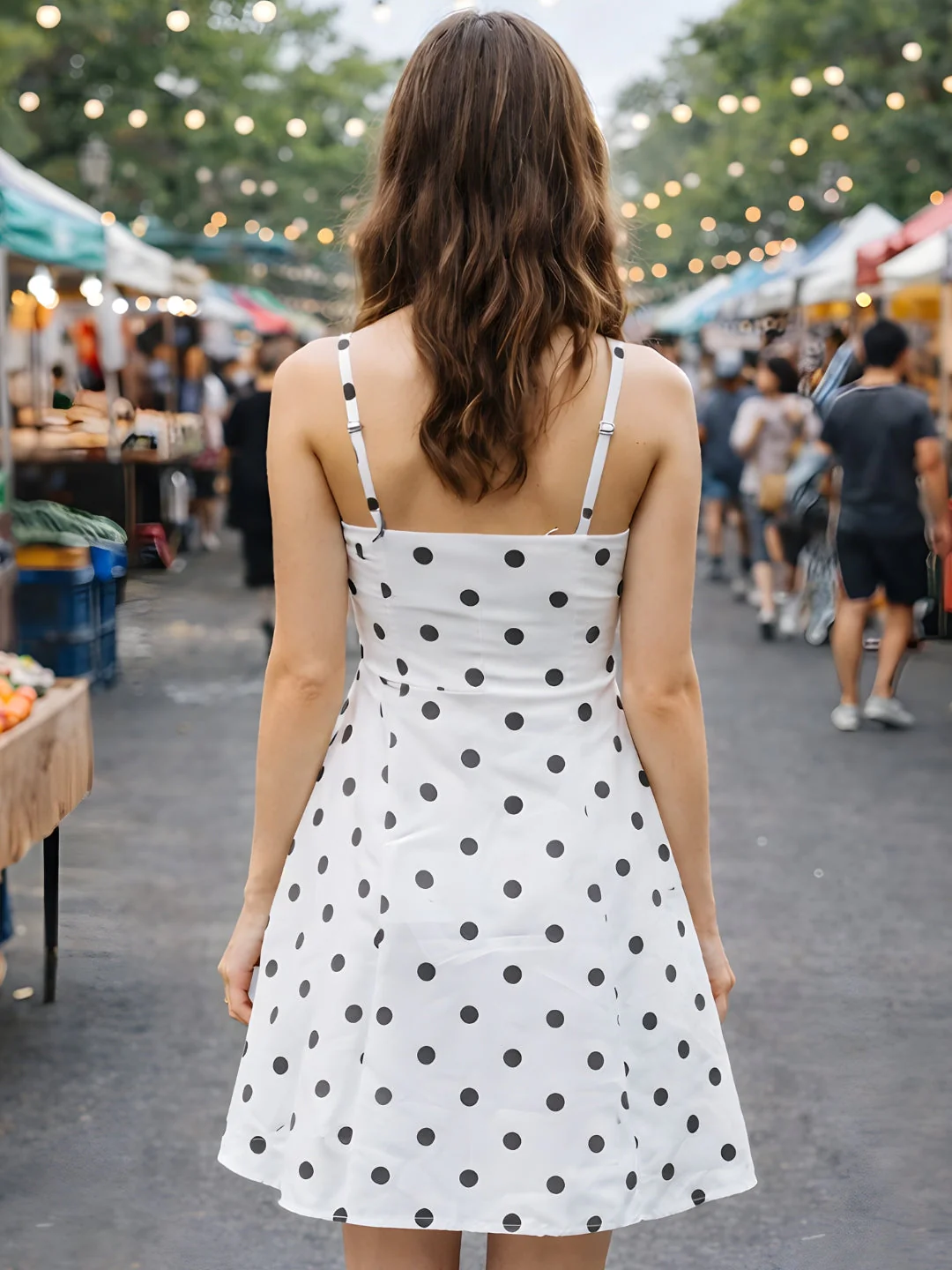 White Polka Dot Shoulder Straps Mini Dress - Image 4