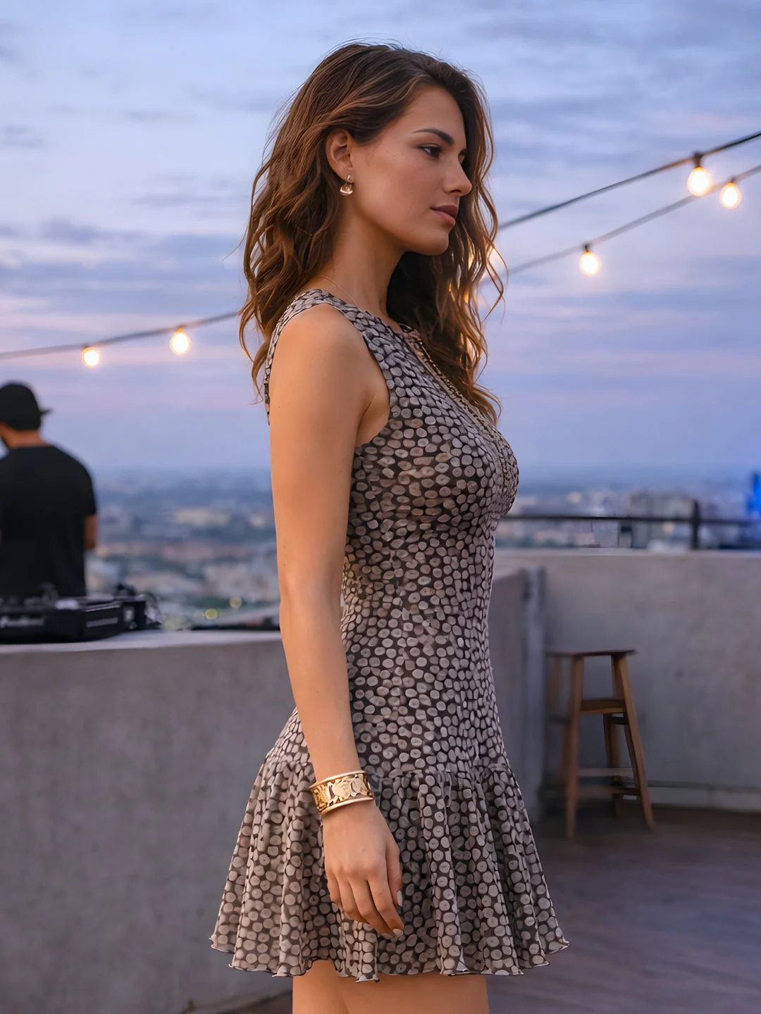 Brown Abstract Sleeveless Mini Dress - Image 3