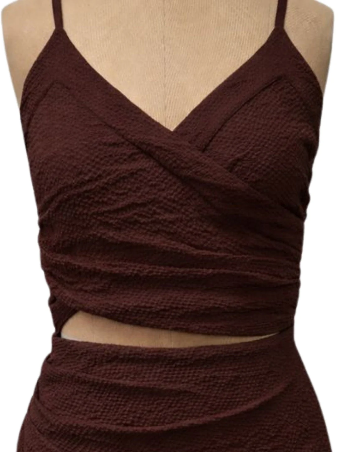 Brown Solid Shoulder Straps Mini Dress - Image 5