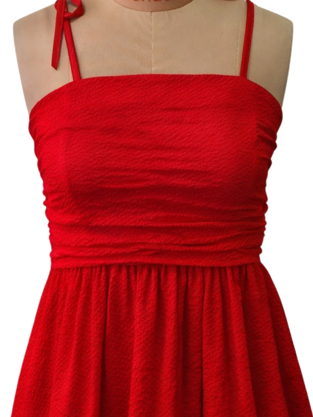 Red Solid Shoulder Straps Mini Dress - Image 5