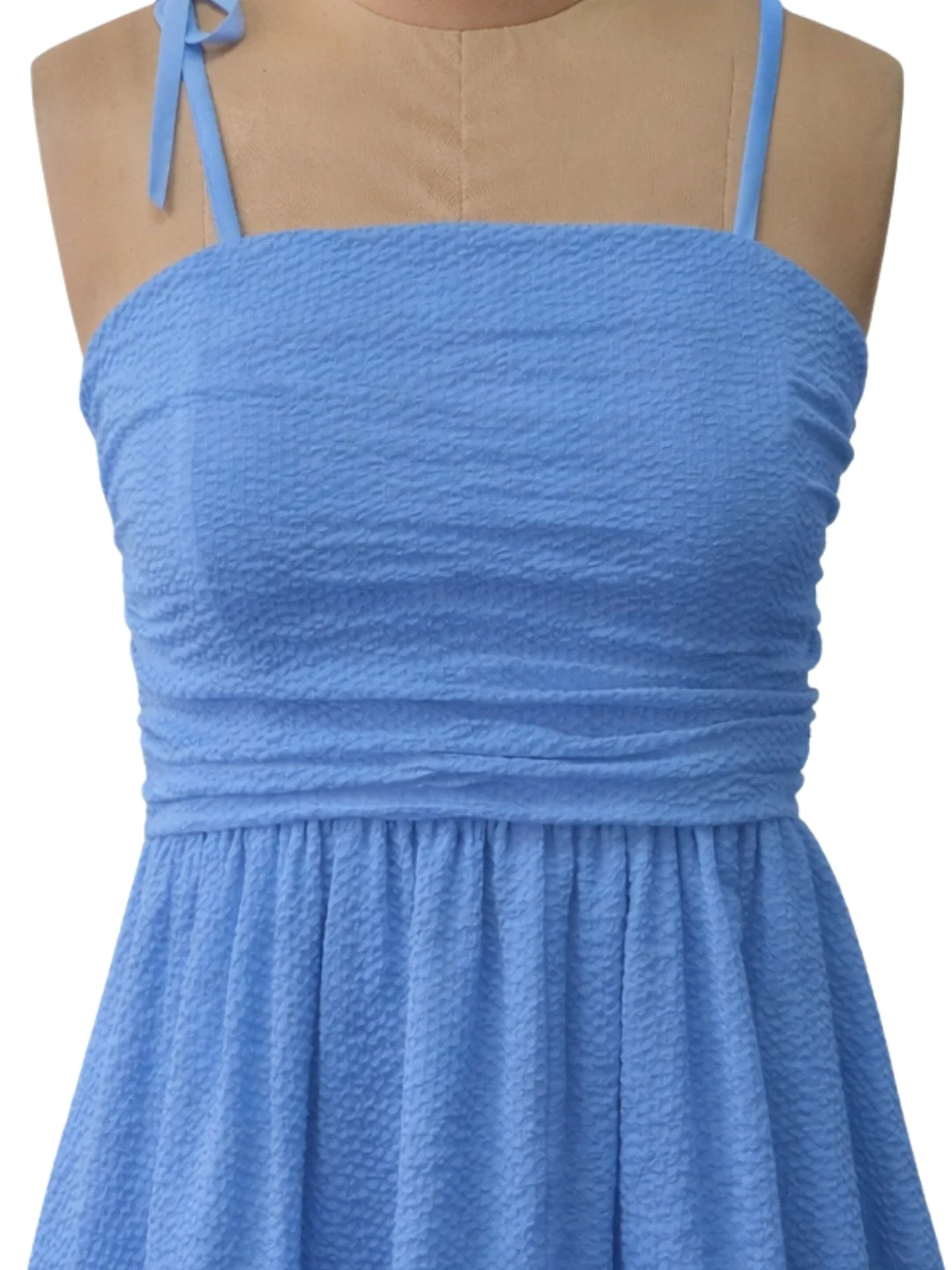 Blue Solid Shoulder Straps Mini Dress - Image 5