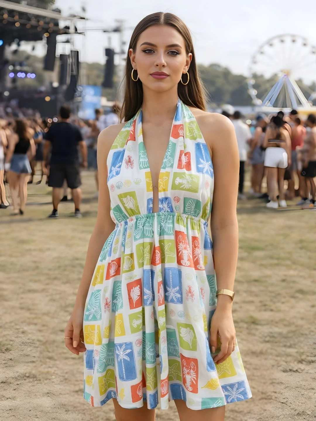 Multi Colour-Blocked Sleeveless Mini Dress - Image 2