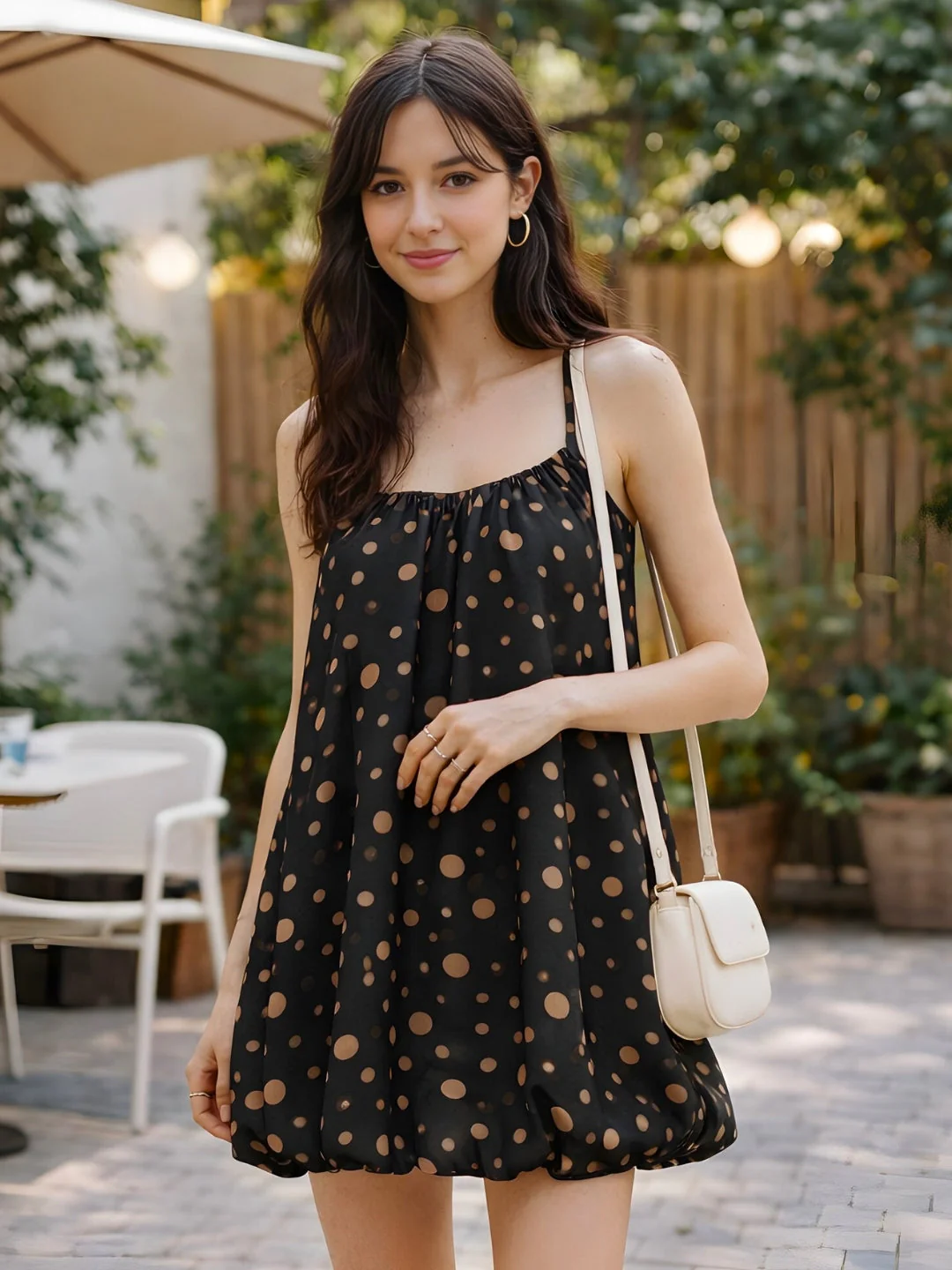 Black Polka Dot Shoulder Straps Mini Dress - Image 2