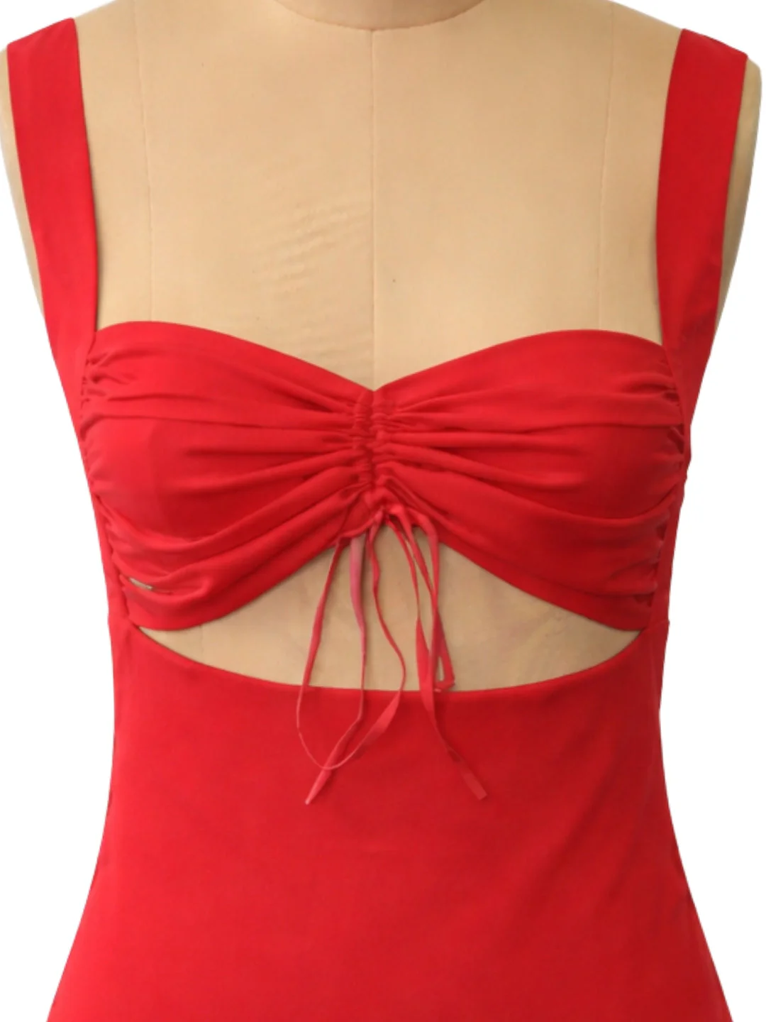 Red Solid Shoulder Straps Mini Dress - Image 5