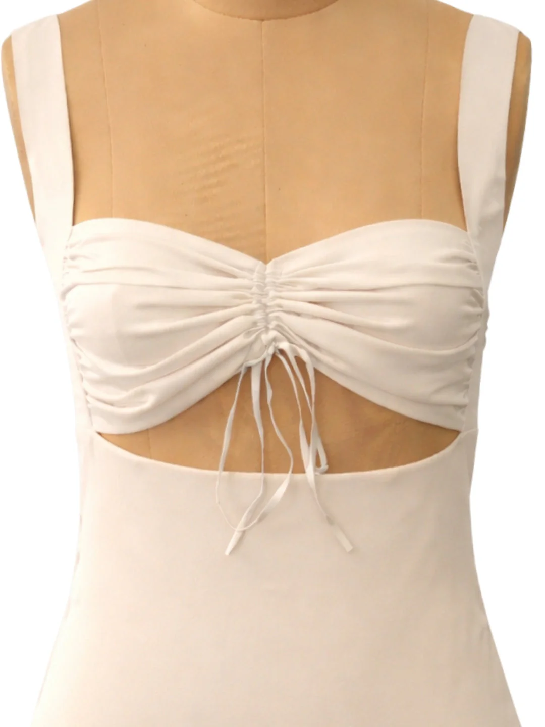 Cream Solid Shoulder Straps Mini Dress - Image 5