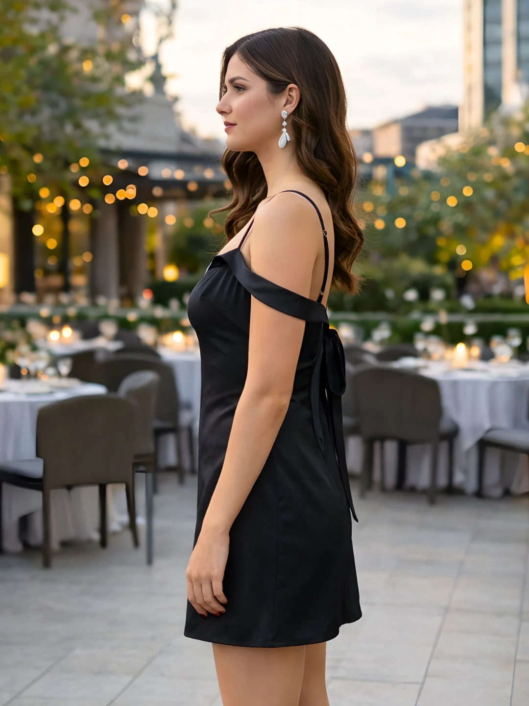 Black Solid Shoulder Straps Mini Dress - Image 3