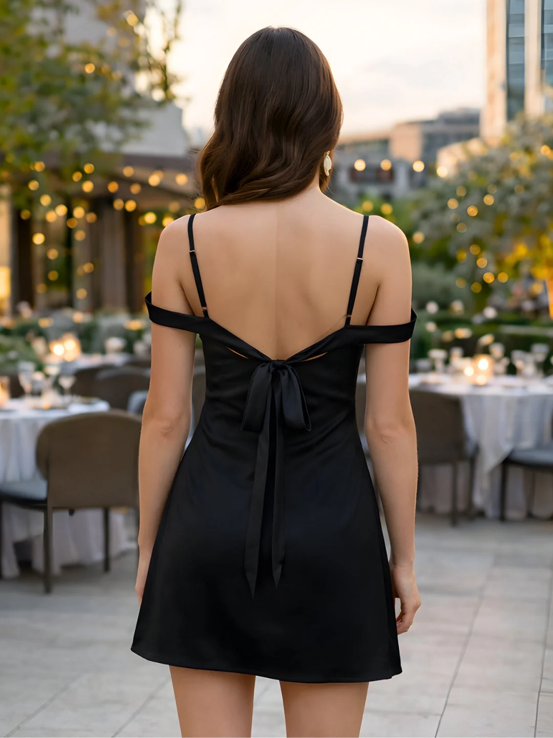 Black Solid Shoulder Straps Mini Dress - Image 4