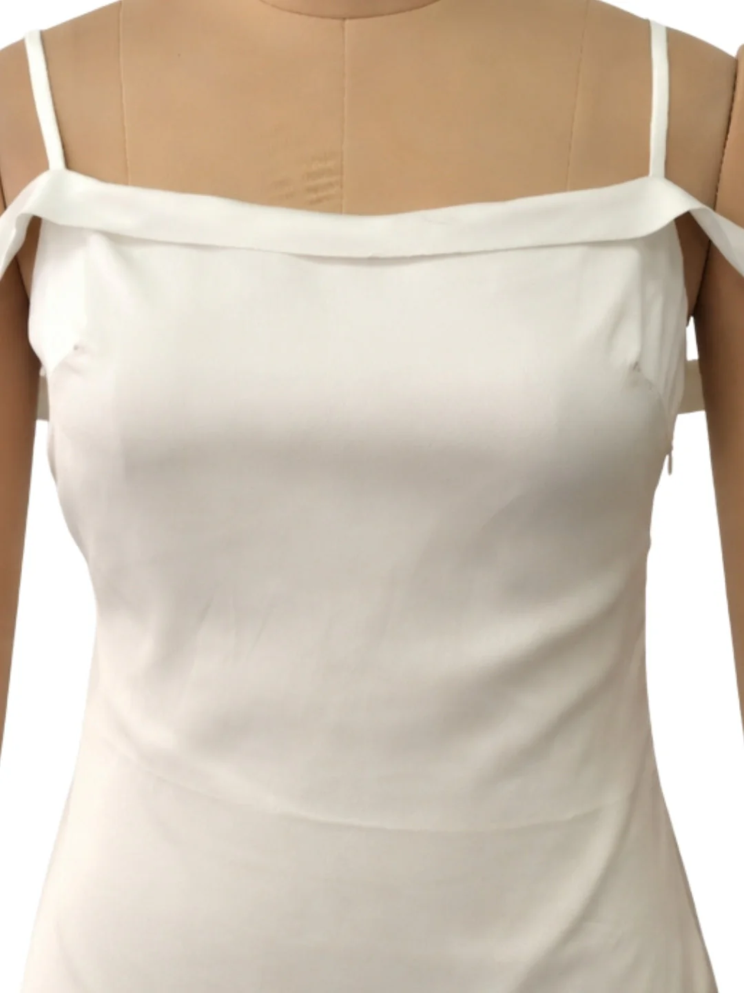 Off White Solid Shoulder Straps Mini Dress - Image 5