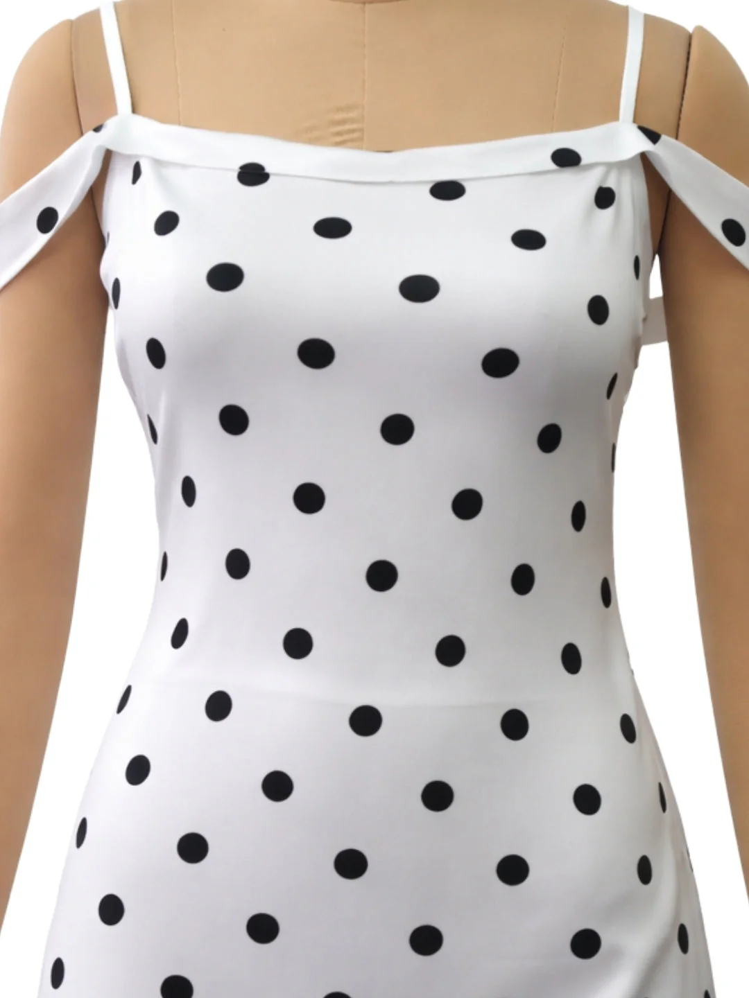White Polka Dot Shoulder Straps Mini Dress - Image 5