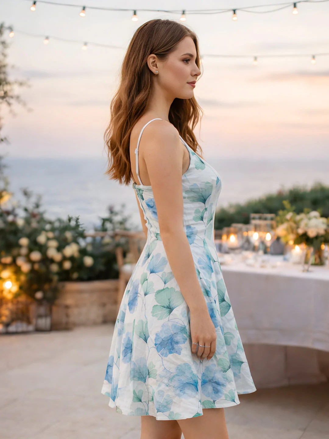 Green Tropical Shoulder Straps Mini Dress - Image 3