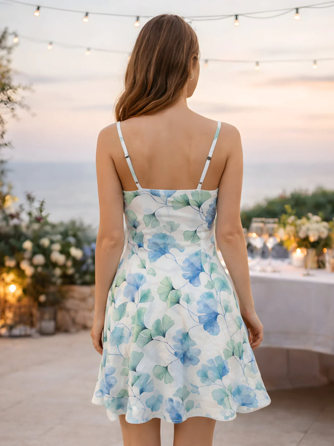 Green Tropical Shoulder Straps Mini Dress - Image 4
