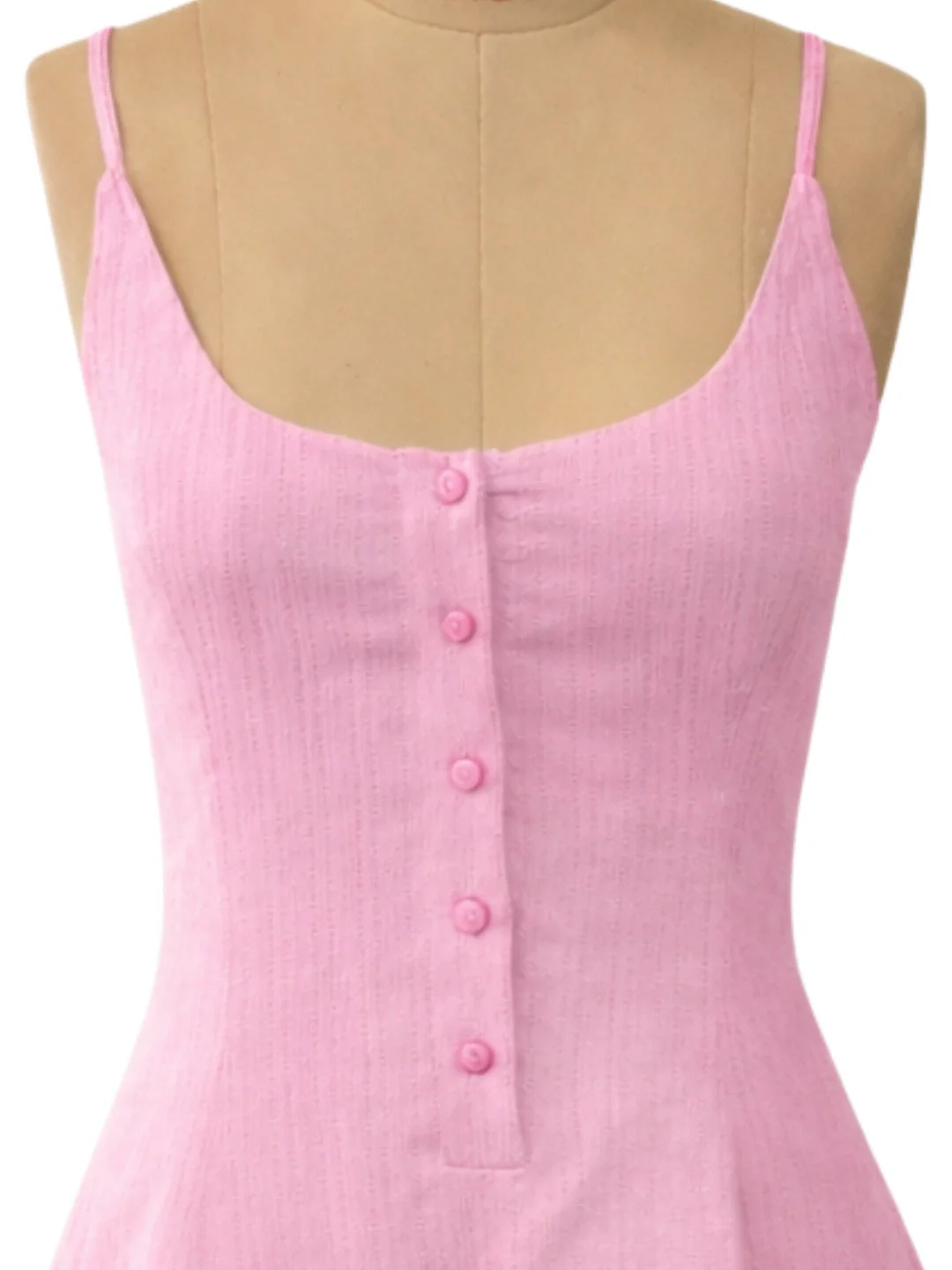 Pink Solid Shoulder Straps Mini Dress - Image 5