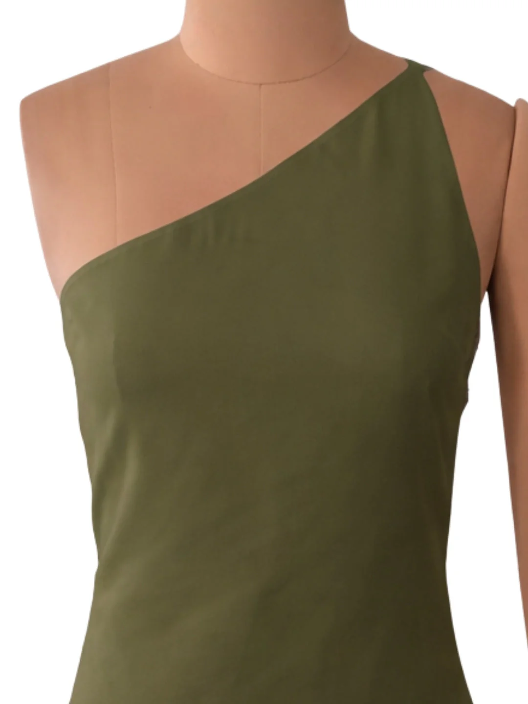 don't be basic Olive Solid One-Shoulder Mini Dress - Image 5