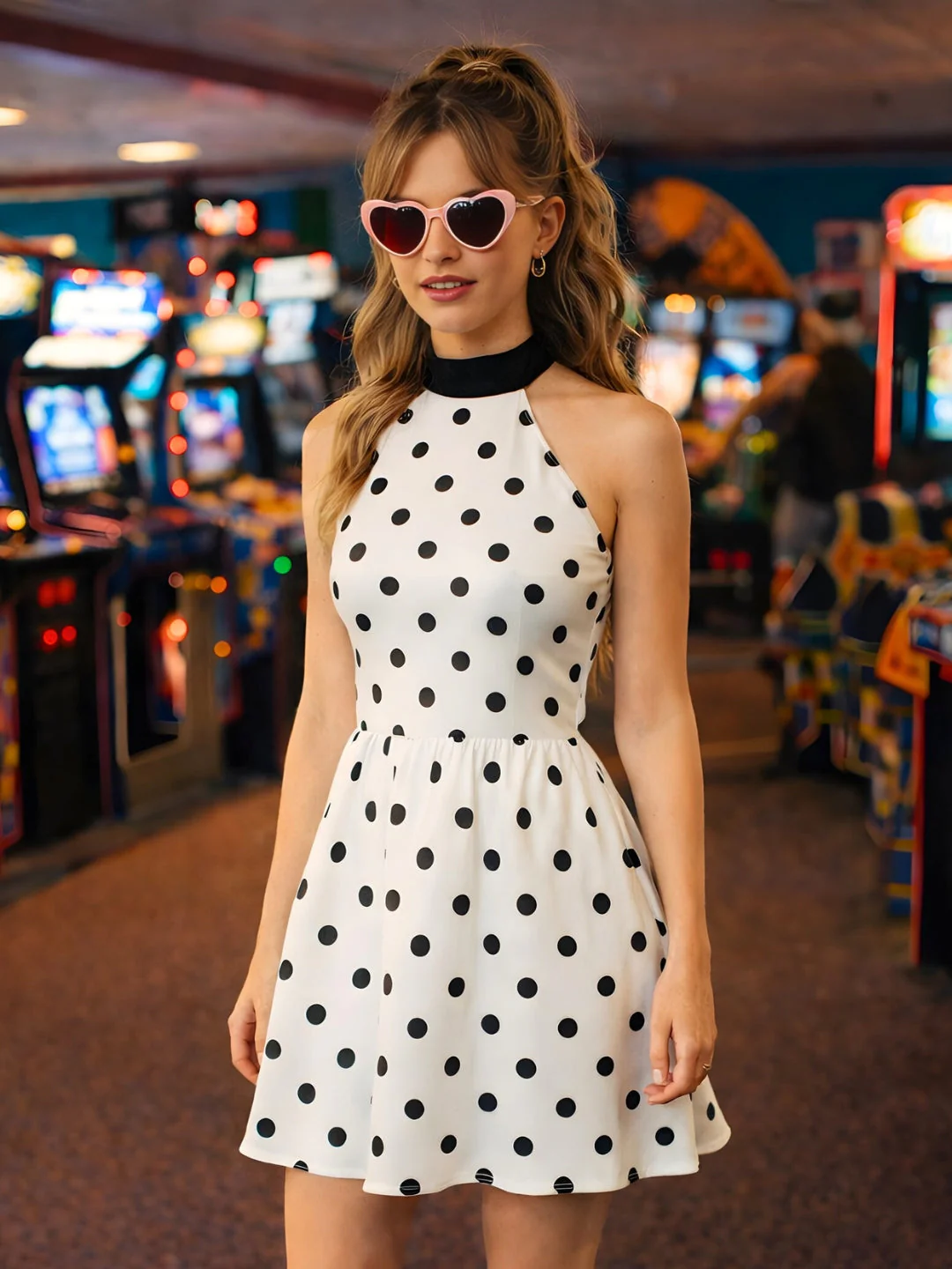don't be basic White Polka Dot Sleeveless Mini Dress - Image 2
