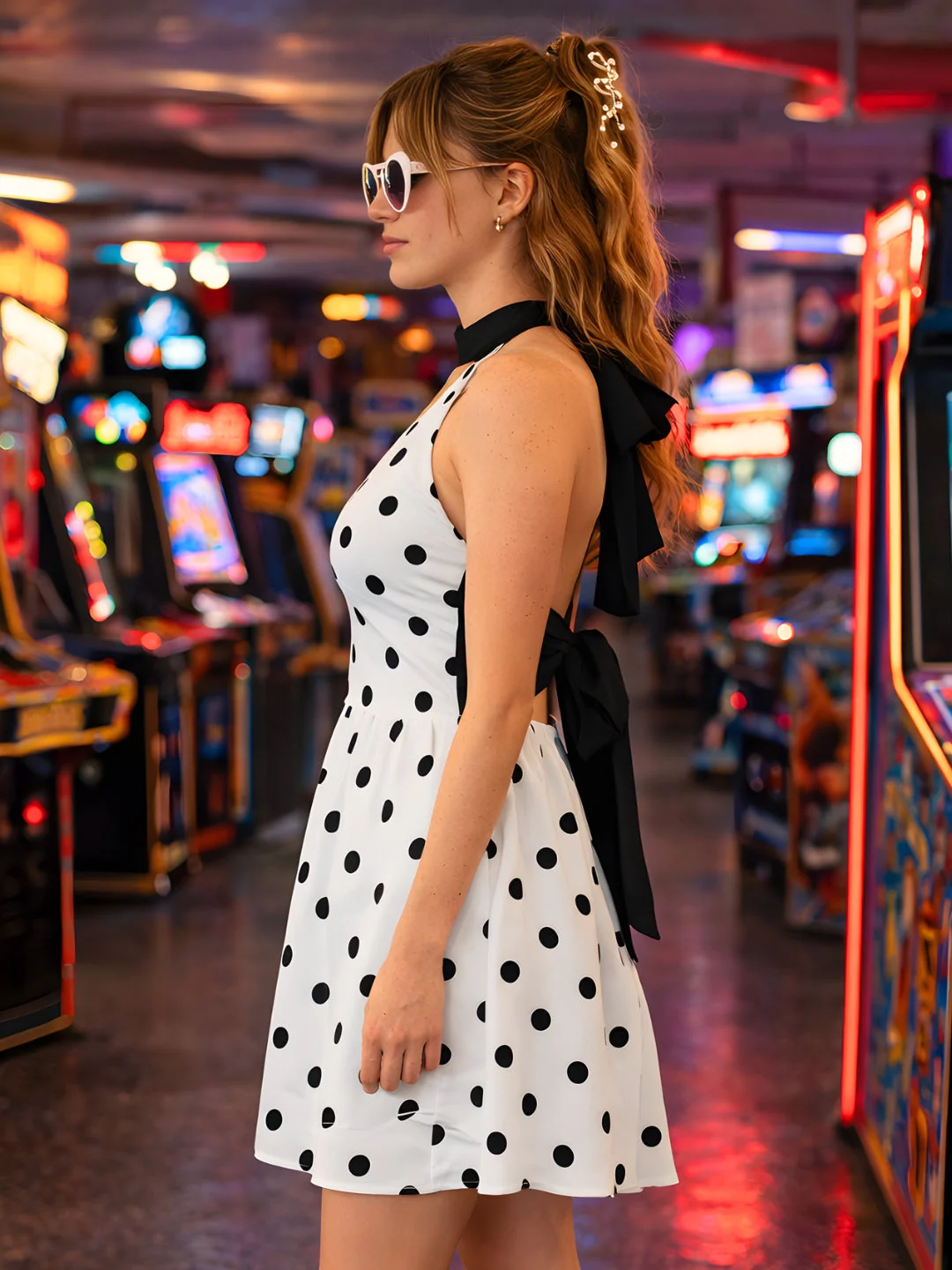 don't be basic White Polka Dot Sleeveless Mini Dress - Image 3