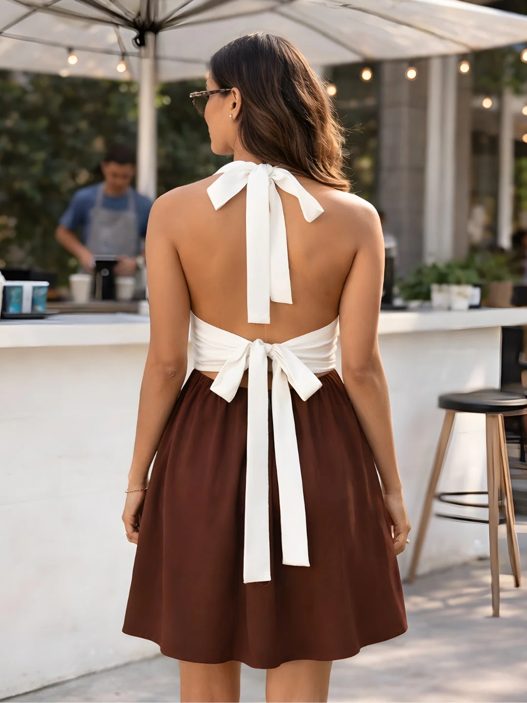 don't be basic Brown Solid Sleeveless Mini Dress - Image 4