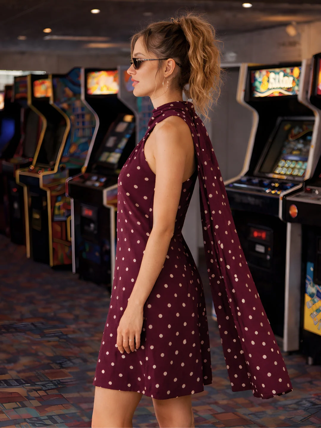 don't be basic Brown Polka Dot Sleeveless Mini Dress - Image 3