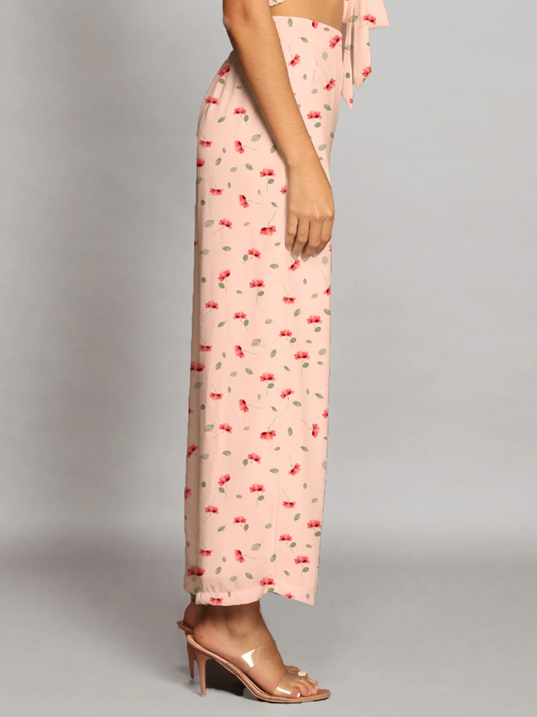 Baby Pink Floral Print Straight Palazzo - Image 3