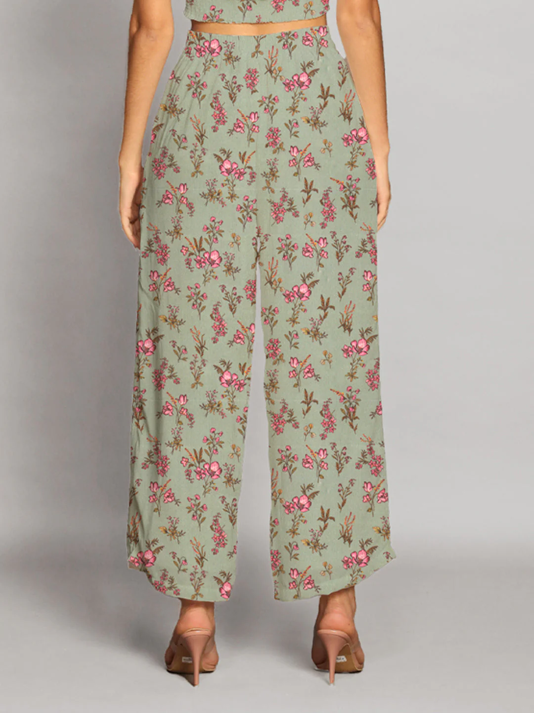 Mint Green Floral Print Straight Palazzo - Image 4