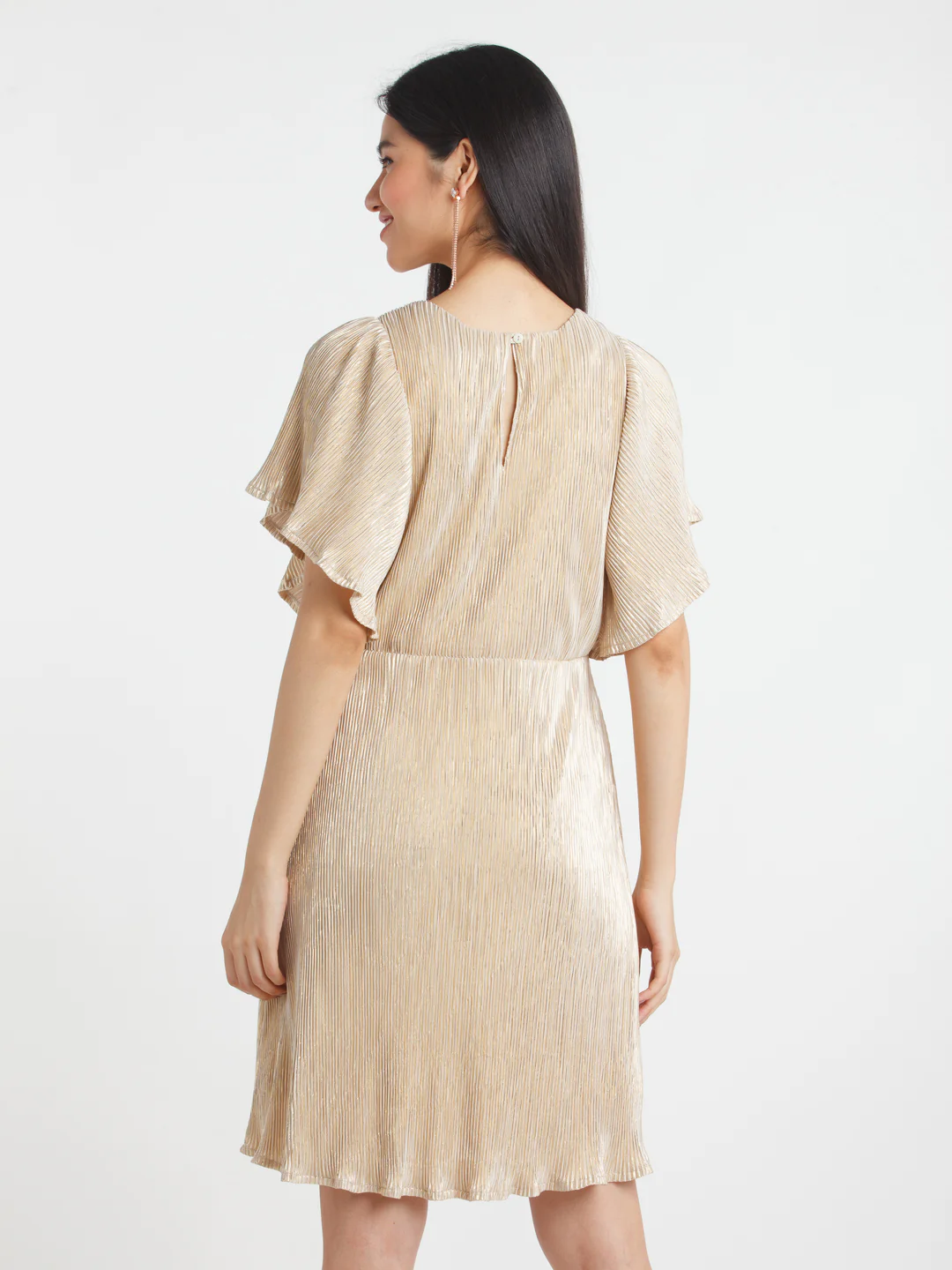 Golden Striped Fit and Flare Short Dress - Image 4