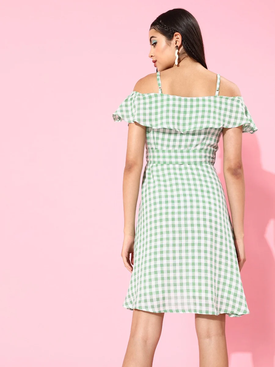Green Checked Short Dress - Image 2
