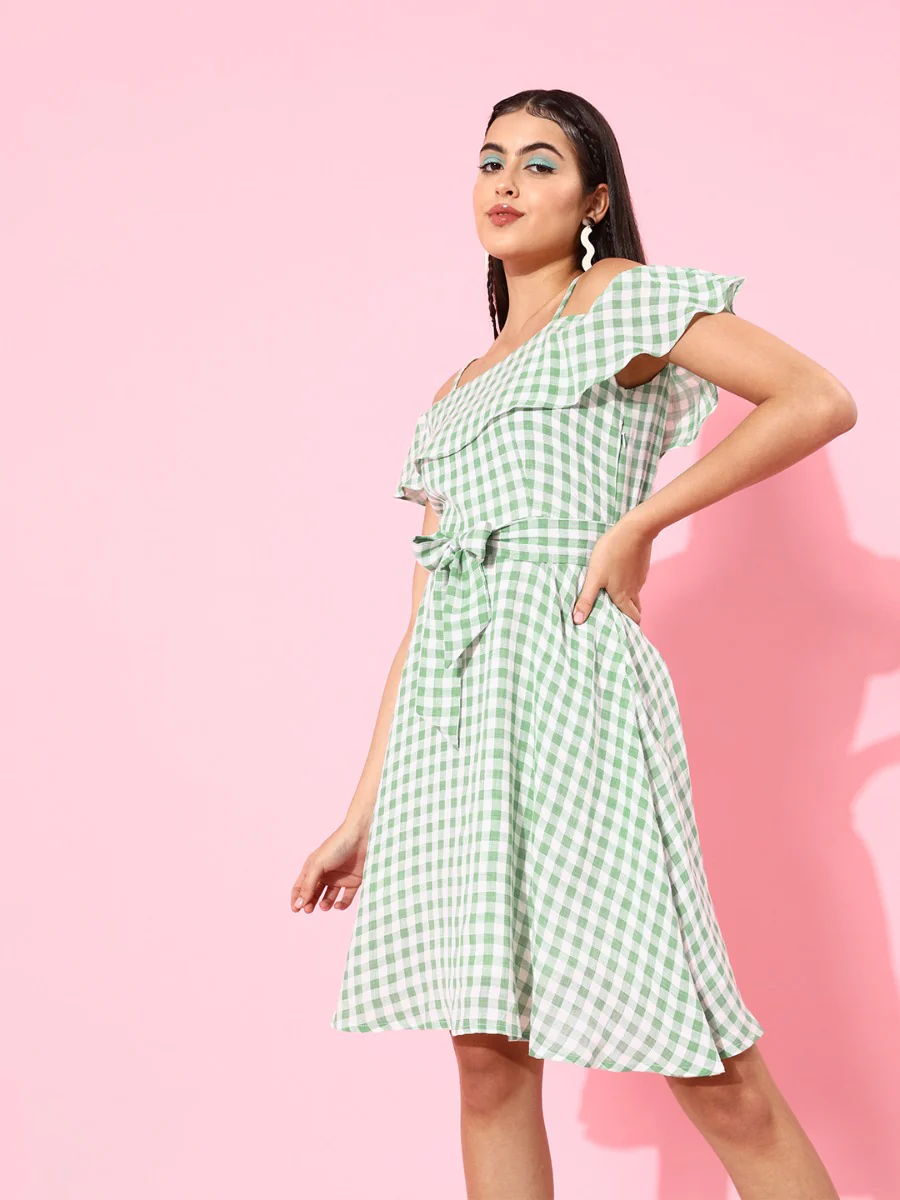 Green Checked Short Dress - Image 3