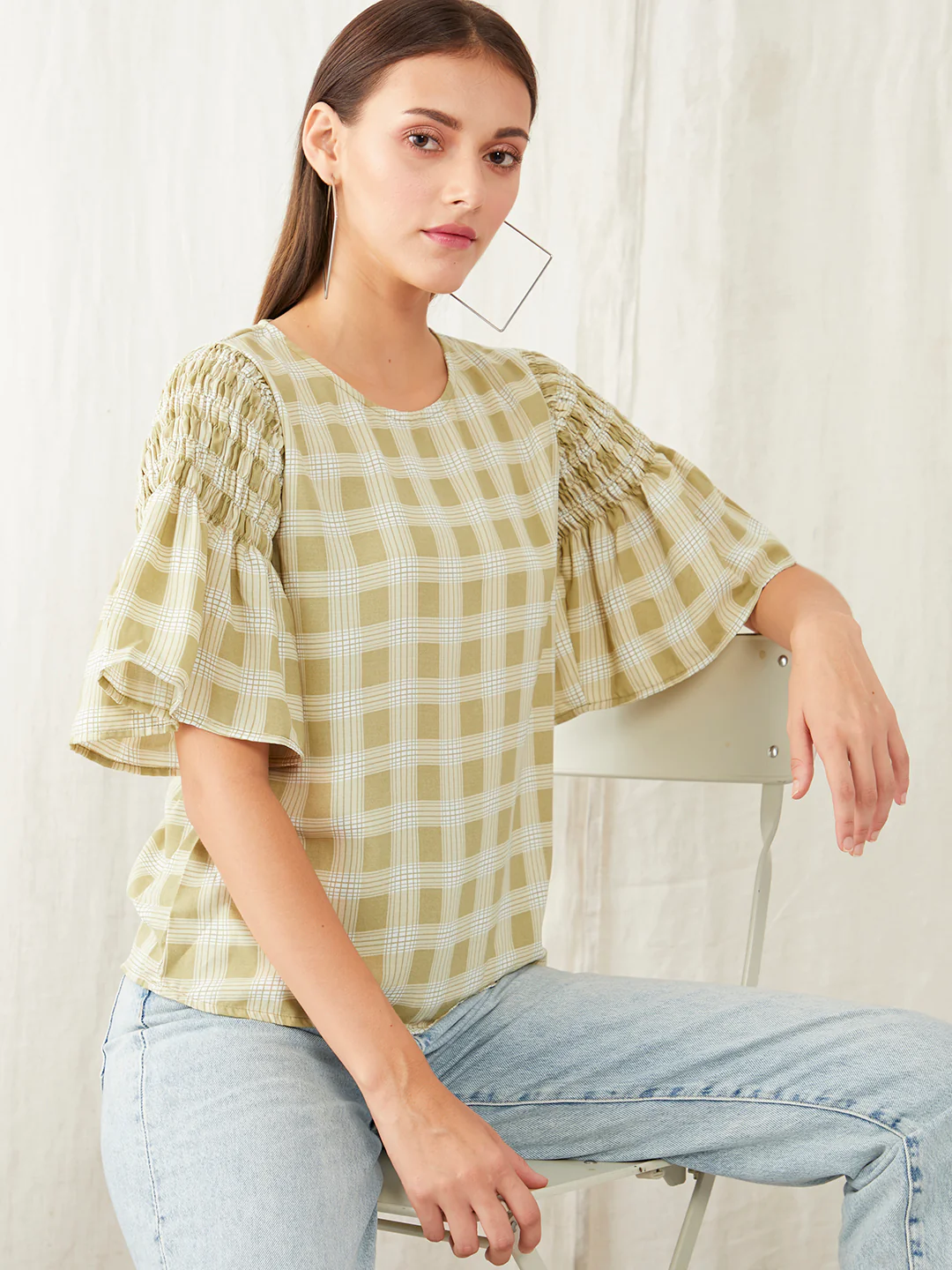 Green Checkered Regular Top